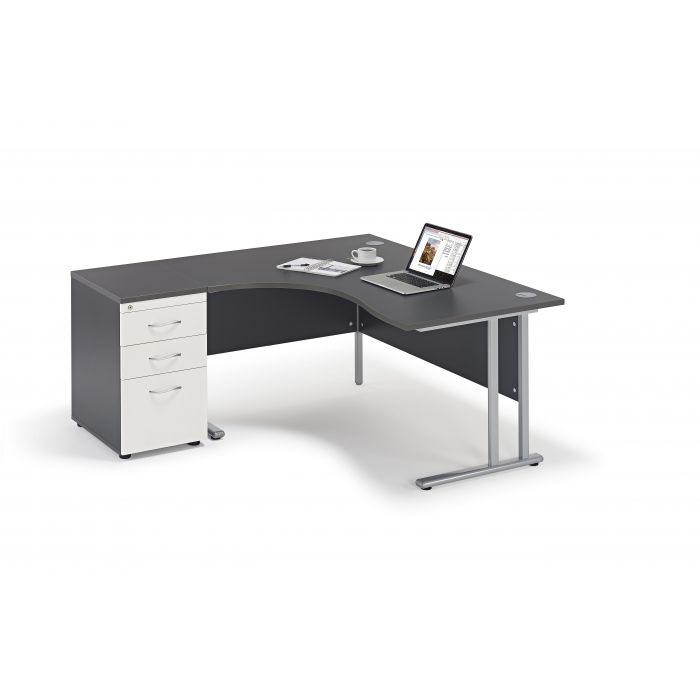 Graphite grey cantilever office desk deals with desk high pedestal bundle