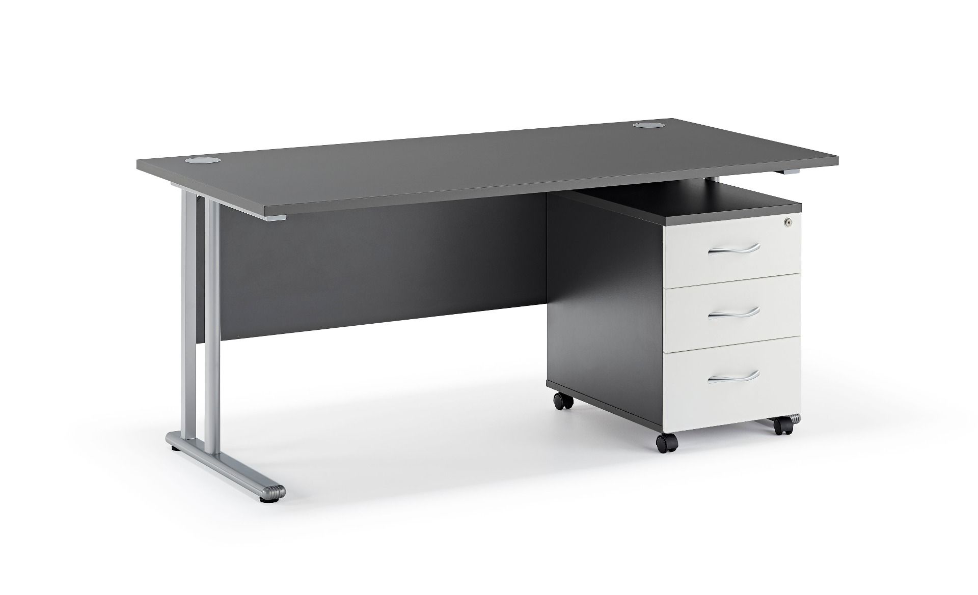 Solar Graphite Grey Straight Cantilever Office Desk And Mobile