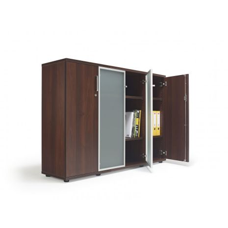 Walnut Office Cupboard With Glass Doors