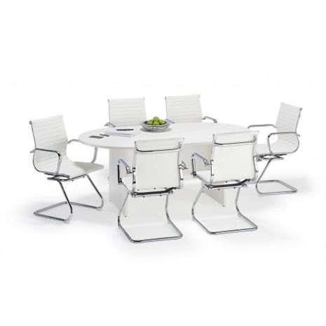 White Executive Boardroom Table and White Charles Eames Style Leather Boardroom Chairs Bundle