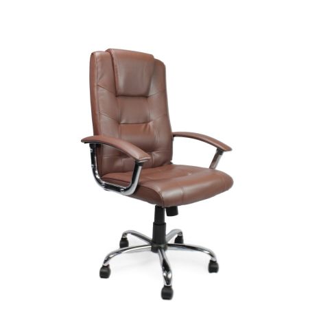 High Backed Leather Faced Armchair-Brown Leather