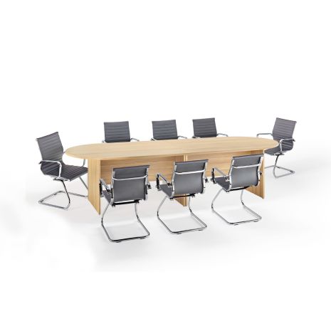 American Light Oak Executive Modular Boardroom Table And Grey Charles Eames Style Leather Boardroom Chairs Bundle