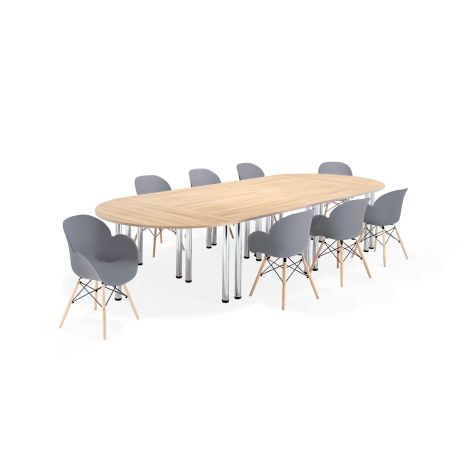 American Light Oak Modular Boardroom Table on Chrome Legs with Grey Shoreditch Chairs Bundles