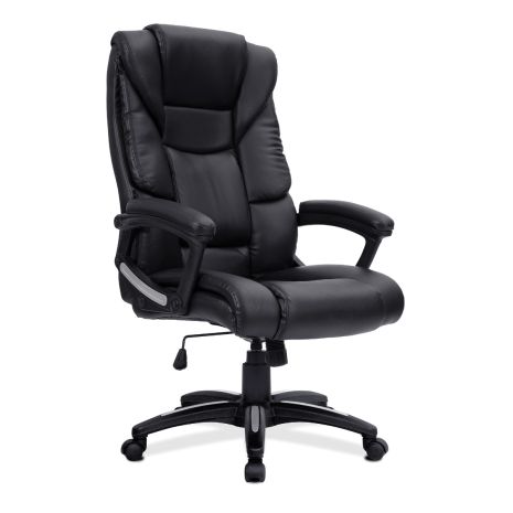 Grand Leather Effect Executive Chair-Black Leather
