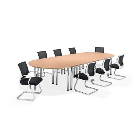 Beech Modular Boardroom Table on Chrome Legs with Black and White Chairs Bundles