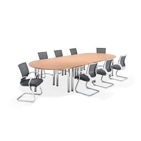 Beech Modular Boardroom Table on Chrome Legs with Grey and White Chairs Bundles