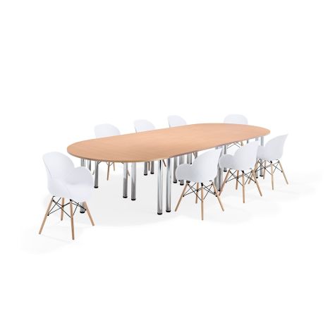 Beech Modular Boardroom Table on Chrome Legs with White Shoreditch Chairs Bundles