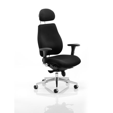 24 Hour Posture Chair with Contoured Back (Chiropractor Approved) - Black with Headrest Front View