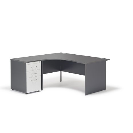 Curved Graphite Grey Panel Leg Desk and 600mm Desk High Pedestal - Left Hand