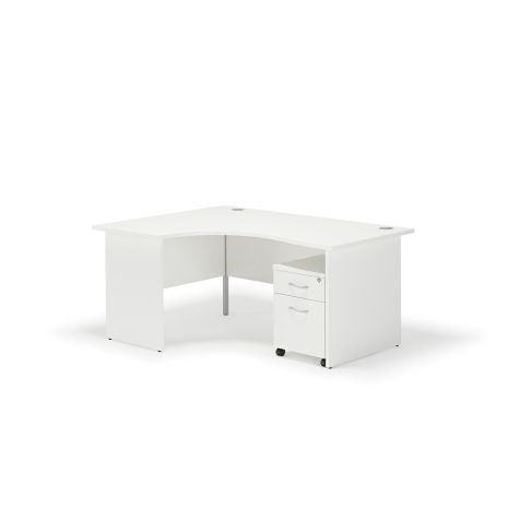 Solar White Curved Executive Panel Leg Office Desk with Mobile Pedestal