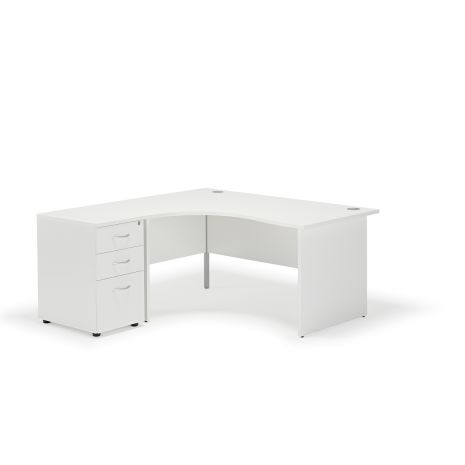 Curved White Panel Leg Office Desk and 600mm Deep Desk High Pedestal