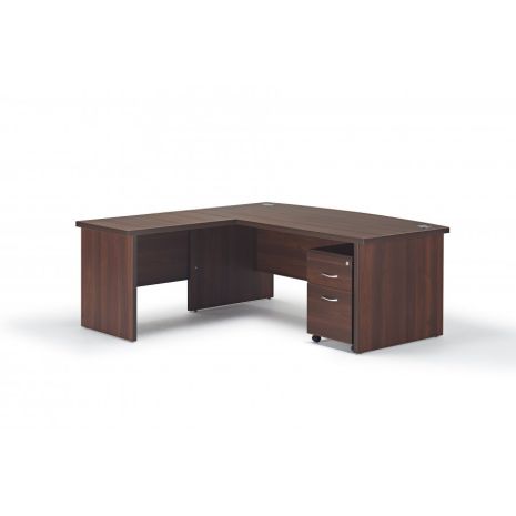 Prime Executive Walnut Bow Fronted Office Desk with Return and Mobile Pedestal