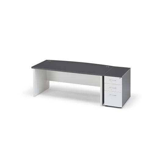 Prime Graphite Grey Executive Bow Fronted Desk with White Legs and 800mm Desk High Pedestal