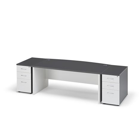 Prime Graphite Grey Executive Bow Fronted Desk with White Legs and Two 800mm Desk High Pedestals