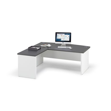 Prime Graphite Grey Executive Bow Fronted Desk, White Legs with Return
