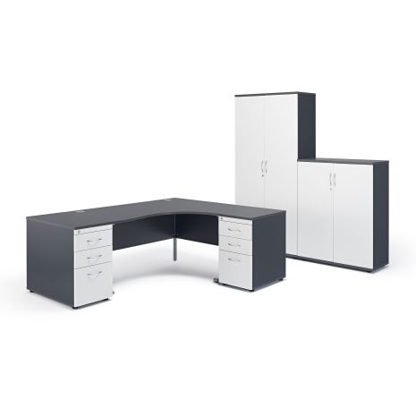 Graphite Grey Office Furniture Suite 3 - Right Hand with Pedestals