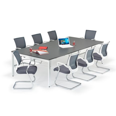Graphite Executive Bench Style Tables With Grey And White Cantilever Chair Bundle - Seats 8-20