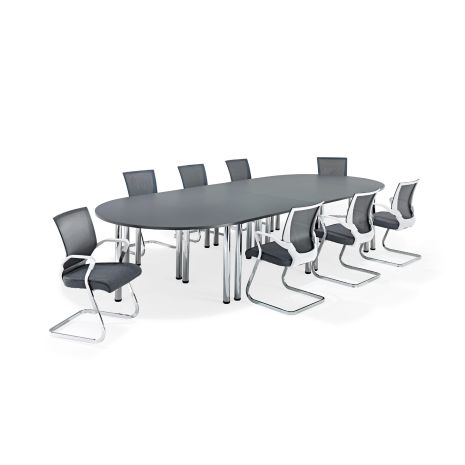 Graphite Grey Modular Boardroom Table on Chrome Legs with Grey and White Chairs Bundles