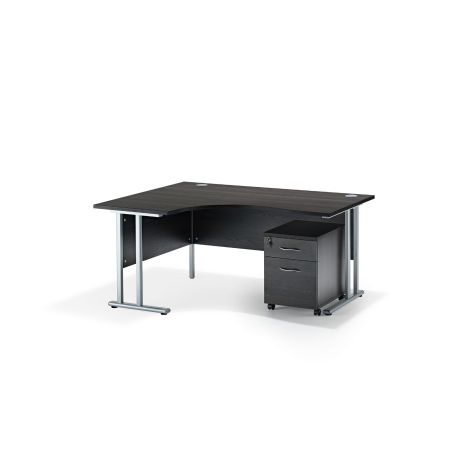 Graphite Grey Oak Curved Cantilever Office Desk With Mobile Pedestal