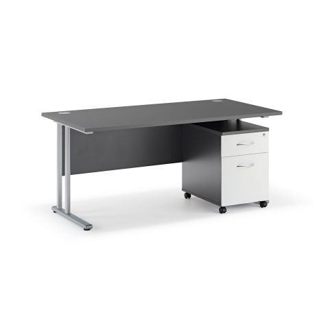 Solar Graphite Grey Straight Cantilever Office Desk and Mobile Pedestal (Two Drawer Pedestal)