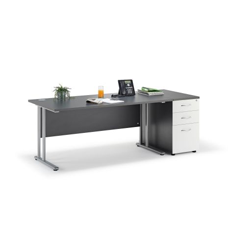 Solar Graphite Grey Cantilever Office Desk with Desk High Pedestal Bundle