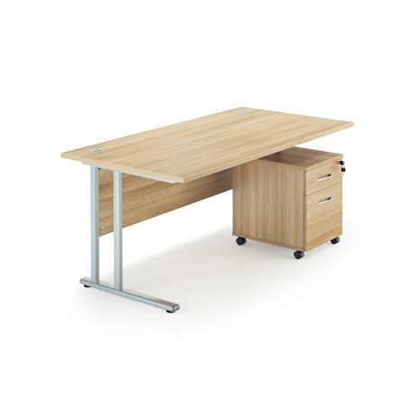 Solar American Oak Straight Cantilever Office Desk and Mobile Pedestal 