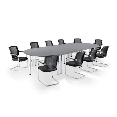 Graphite Grey Modular Boardroom Table on Chrome Legs with Black Medium Back Mesh Cantilever Chair Bundle