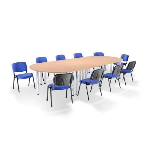 Beech Modular Boardroom Table on Chrome Legs with Blue Side Chairs Bundle