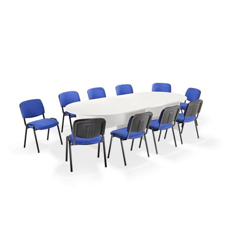 White Executive Modular Boardroom Table And Blue Side Chairs - Seats 8-16