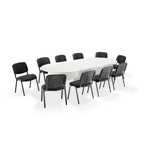 White Executive Modular Boardroom Table And Black Side Chairs - Seats 8-16