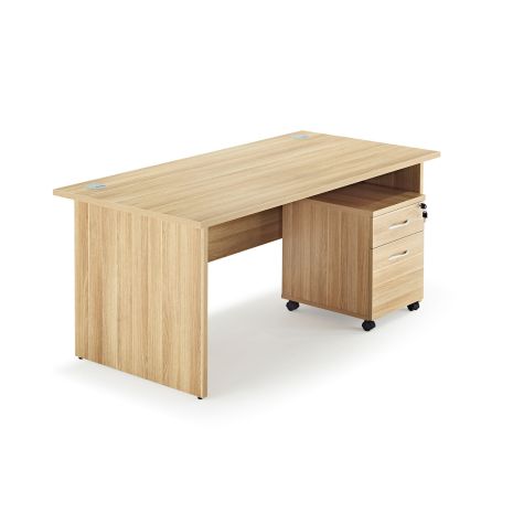 Solar American Oak Panel End Office Desk with Mobile Pedestal Bundle