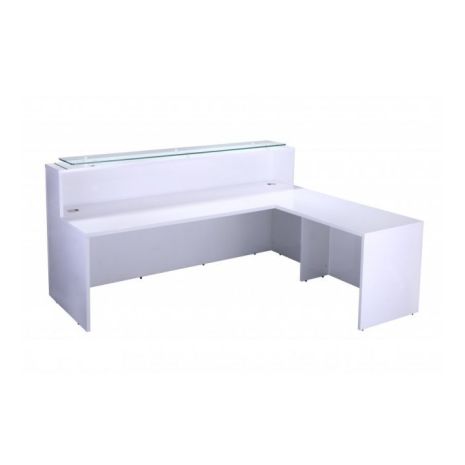White High Gloss Reception Desk with Glass Top