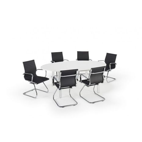 White Oval Boardroom Table and Charles Eames Inspired Chairs Bundle