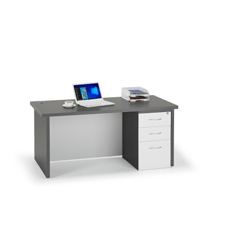 Prime Graphite Grey Straight Office Desk, with Full Modesty Panel and Desk High Pedestal