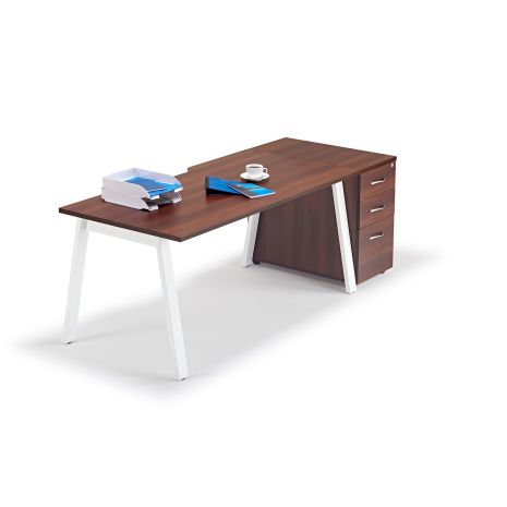 Walnut Executive Bench Desks with Desk High Pedestal - Angled Legs with Desk High Pedestal