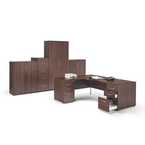 Walnut Office Furniture Suite 1 - Left Hand Desk with Pedestals
