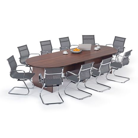 Walnut Executive Modular Boardroom Table and Grey Mesh Cantilever Bundle