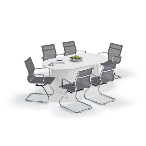 White Executive Boardroom Table and Grey Mesh Cantilever Chairs Bundle