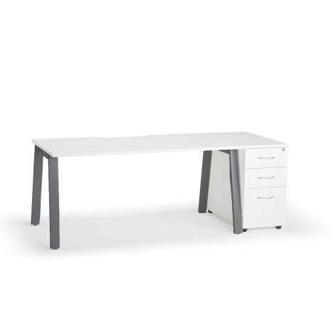 White Executive Bench Desks with Desk High Pedestal With Anthracite Legs