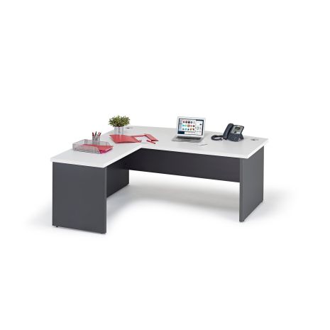 Prime White Executive Bow Fronted Desk, Graphite Grey Legs with Return
