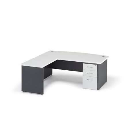 Prime White Executive Bow Fronted Desk with Graphite Grey Legs, Return and 600mm Desk High Pedestal
