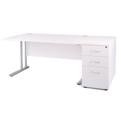Solar White Cantilever Office Desk with Desk High Pedestal Bundle