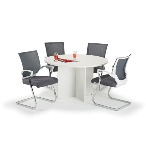 White Circular Office Table With Grey and White Cantilever Chairs Bundle