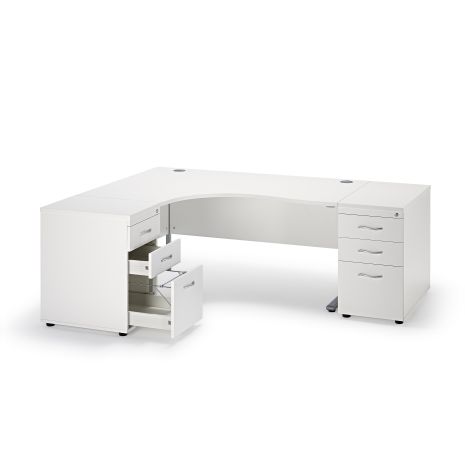 Solar White Curved Executive Cantilever Office Workstation with 2 Desk High Pedestals Bundle - Left Hand
