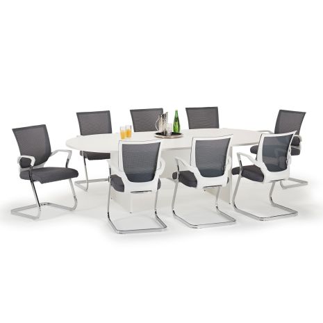 White Executive Boardroom Table With Grey And White Chairs Bundle