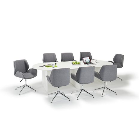 White Modular Boardroom Table With Grey Designer Chair Bundle - Seats 8-16