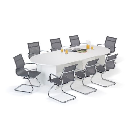White Executive Modular Boardroom Table and Grey Mesh Cantilever Bundle
