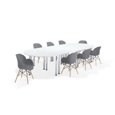 White Modular Boardroom Table on Chrome Legs with Grey Shoreditch Chairs Bundles