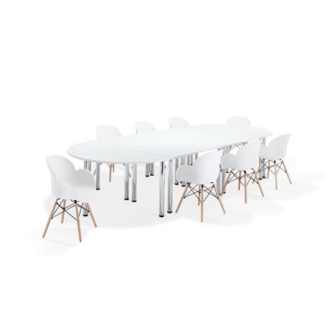 White Modular Boardroom Table on Chrome Legs with White Shoreditch Chairs Bundles