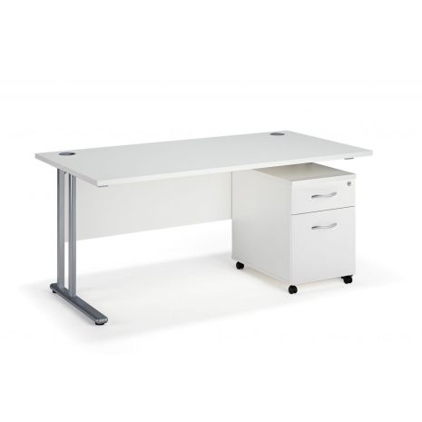 Solar White Cantilever Office Desk and Pedestal Bundle (Two Drawer Pedestal)